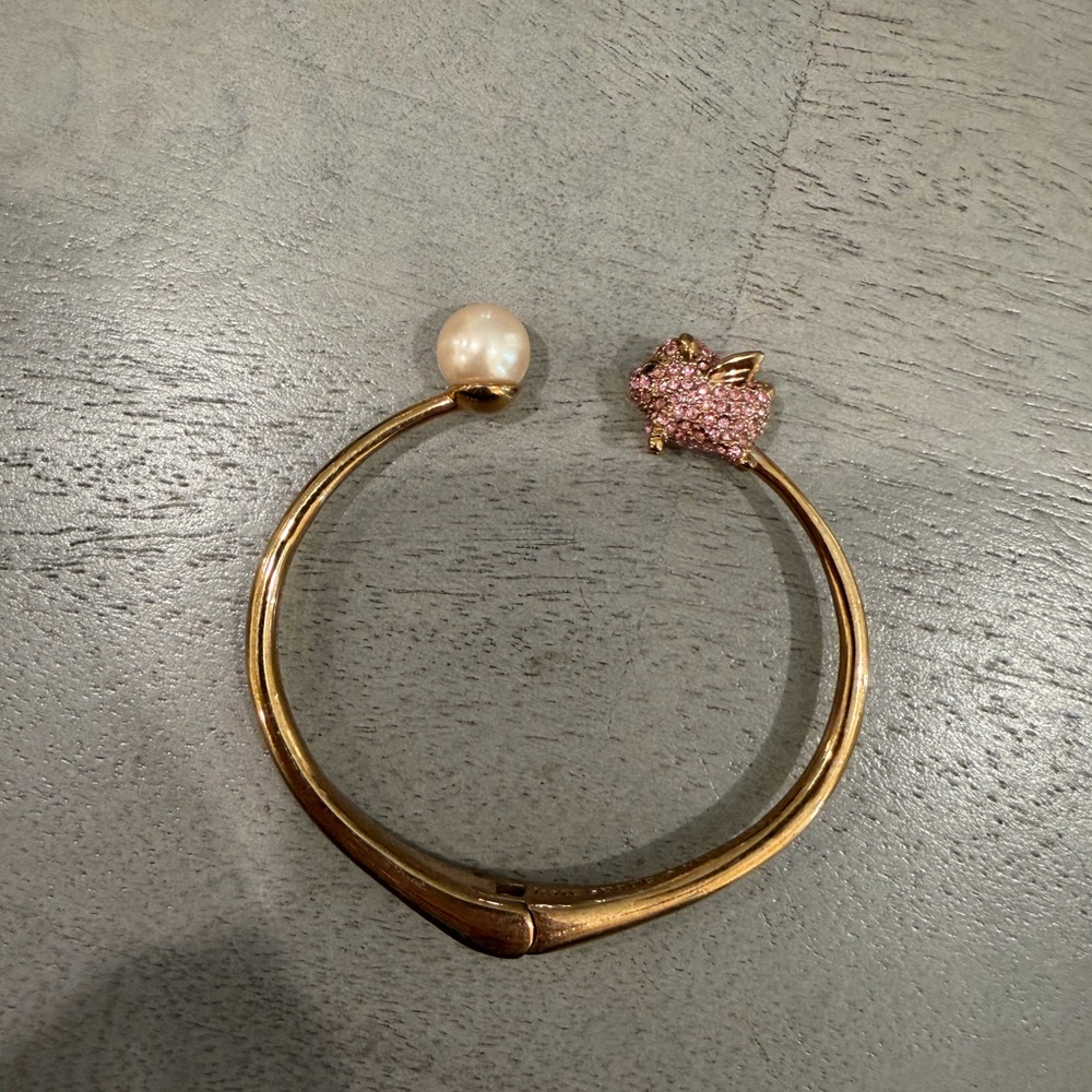Kate Spade Gold Bracelet with Pink Pig and Pearl Accents